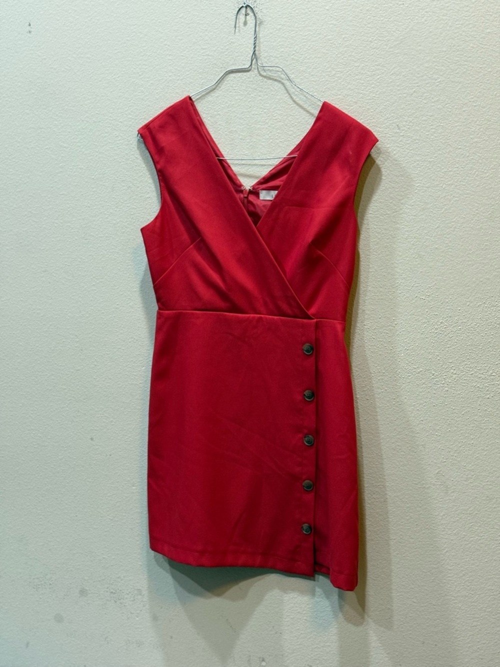 Loft Red Side Button Sleeveless Mini Pencil Dress